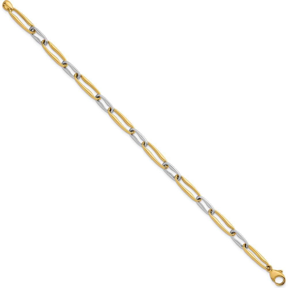 14K Two-Tone Gold 7.5" Fancy Long Link Bracelet with Polished Finish - 5.75mm by 0