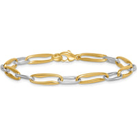 14K Two-Tone Gold 7.5" Fancy Long Link Bracelet with Polished Finish - 5.75mm by 0