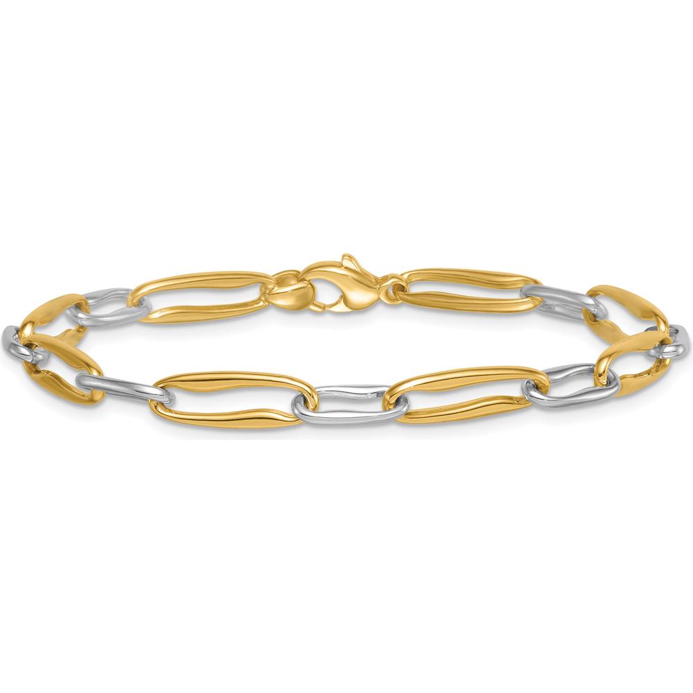 14K Two-Tone Gold 7.5" Fancy Long Link Bracelet with Polished Finish - 5.75mm by 0