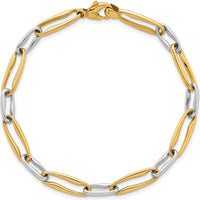 14K Two-Tone Gold 7.5" Fancy Long Link Bracelet with Polished Finish - 5.75mm by 0