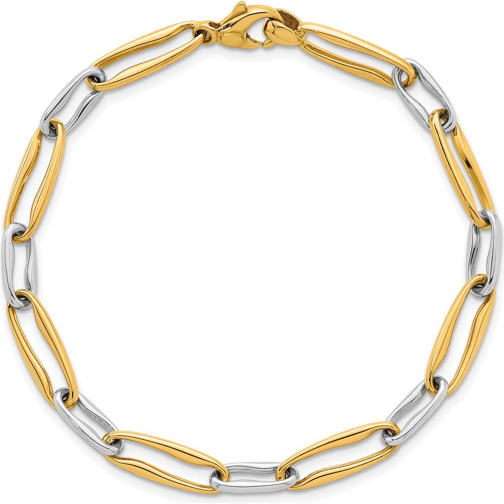 14K Two-Tone Gold 7.5" Fancy Long Link Bracelet with Polished Finish - 5.75mm by 0
