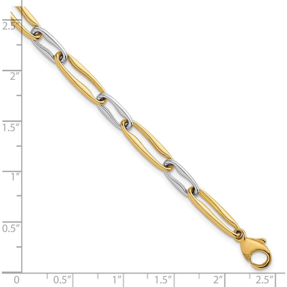 14K Two-Tone Gold 7.5" Fancy Long Link Bracelet with Polished Finish - 5.75mm by 0