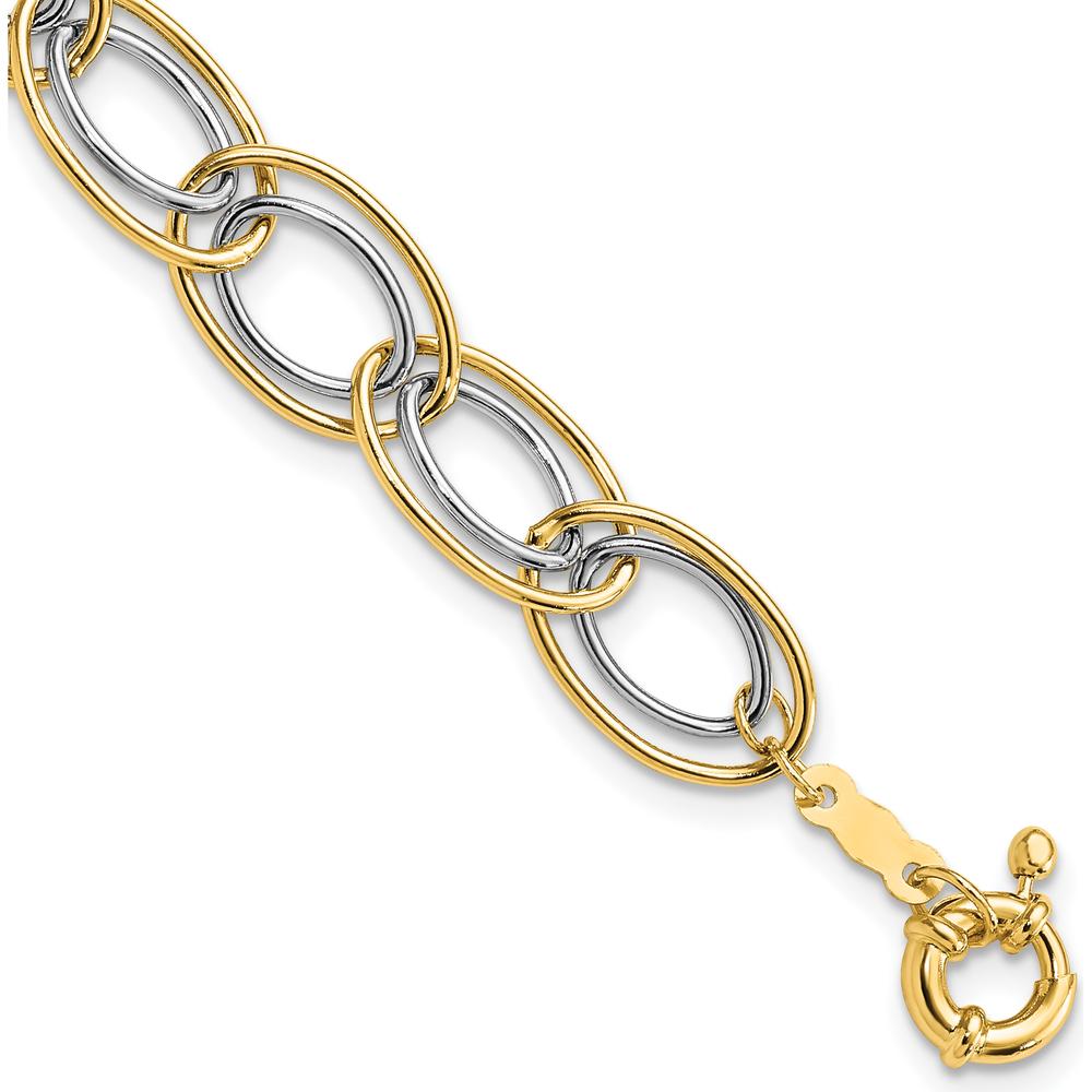 14K Two-Tone Gold 7.5" Oval Link Bracelet with Spring Ring Clasp by 0