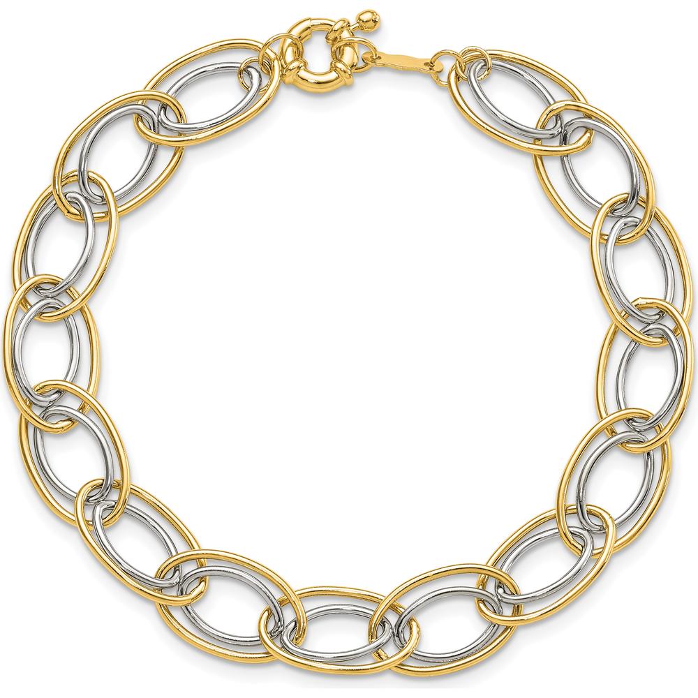 14K Two-Tone Gold 7.5" Oval Link Bracelet with Spring Ring Clasp by 0