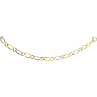 14K Two-Tone Gold 7.5" Polished Alternating Oval & Round Link Chain Bracelet by Orozza Fine Jewelry