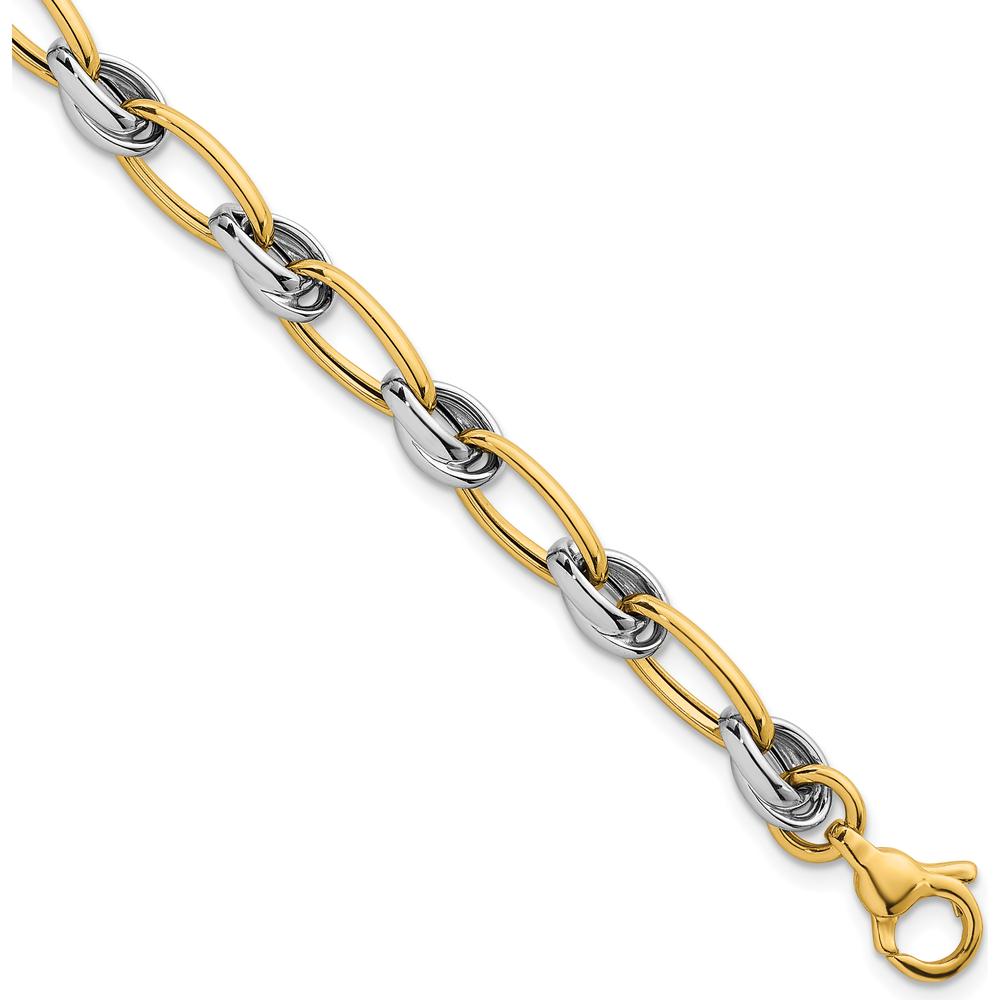 14K Two-Tone Gold 7.5" Polished Fancy Oval Link Bracelet - 7mm Width by 0