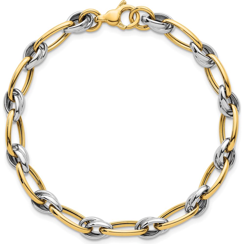 14K Two-Tone Gold 7.5" Polished Fancy Oval Link Bracelet - 7mm Width by 0