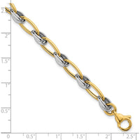 14K Two-Tone Gold 7.5" Polished Fancy Oval Link Bracelet - 7mm Width by 0