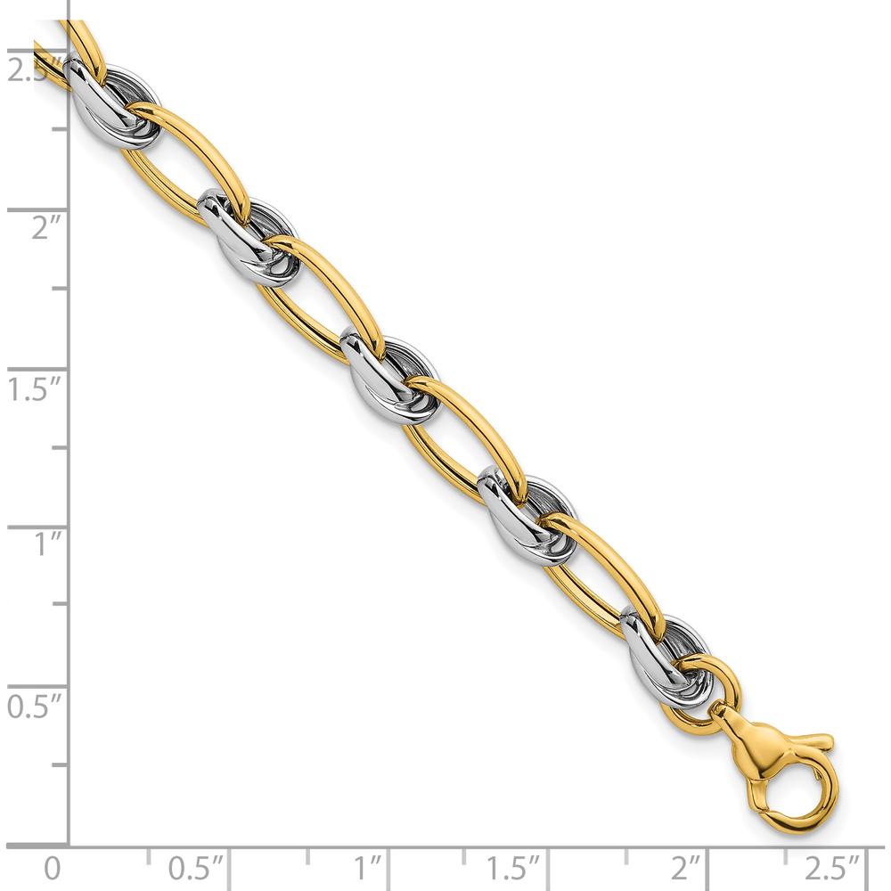 14K Two-Tone Gold 7.5" Polished Fancy Oval Link Bracelet - 7mm Width by 0