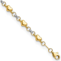 14K Two-Tone Gold 7.5" Polished Puffed Hearts Bracelet with Diamond-cut Beads by Oro Pregiato