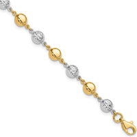 14K Two-Tone Gold 7.75" Beaded Bracelet with Polished and Diamond-Cut Puffed Beads by Oro Pregiato