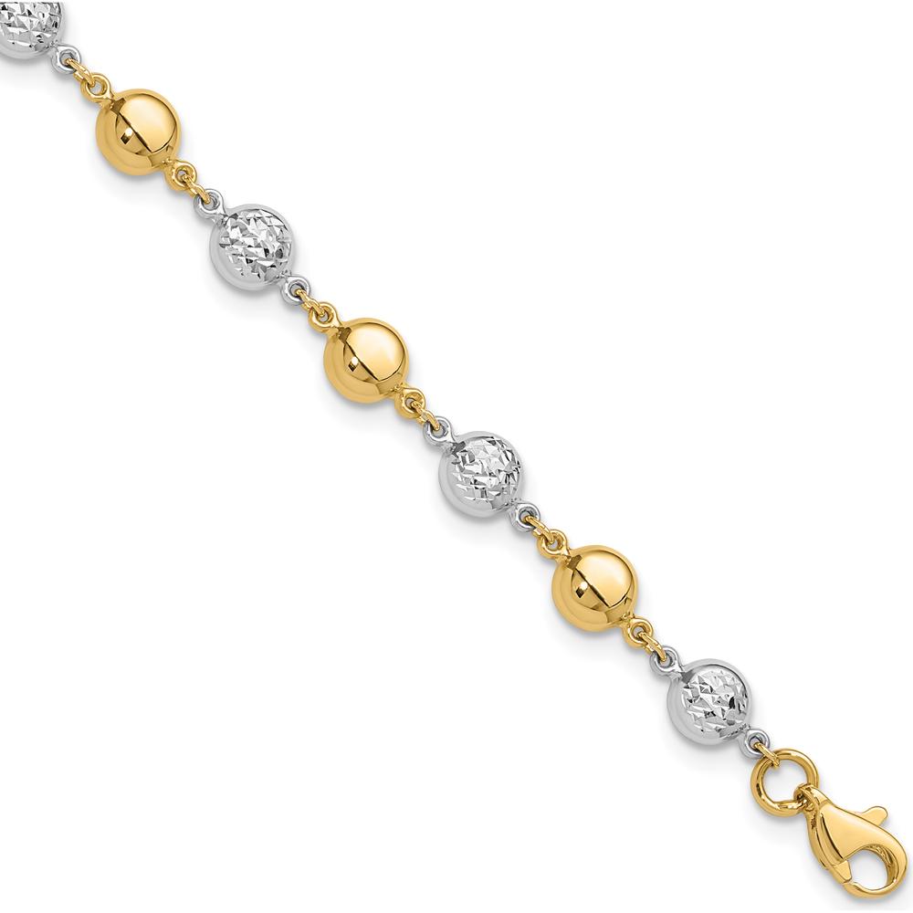 14K Two-Tone Gold 7.75" Beaded Bracelet with Polished and Diamond-Cut Puffed Beads by Oro Pregiato