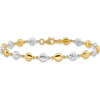 14K Two-Tone Gold 7.75" Beaded Bracelet with Polished and Diamond-Cut Puffed Beads by Oro Pregiato