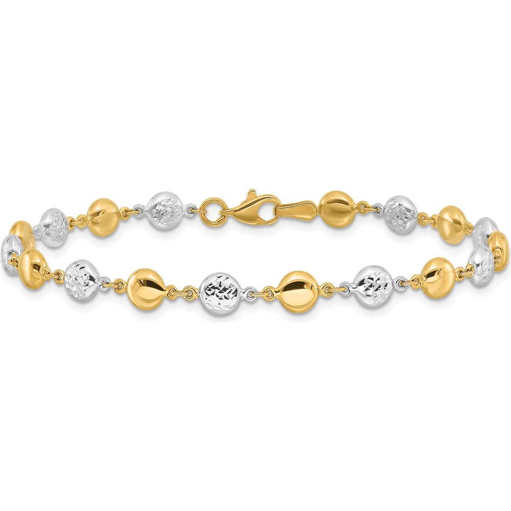 14K Two-Tone Gold 7.75" Beaded Bracelet with Polished and Diamond-Cut Puffed Beads by Oro Pregiato