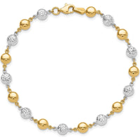 14K Two-Tone Gold 7.75" Beaded Bracelet with Polished and Diamond-Cut Puffed Beads by Oro Pregiato