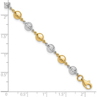 14K Two-Tone Gold 7.75" Beaded Bracelet with Polished and Diamond-Cut Puffed Beads by Oro Pregiato