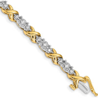 14K Two-Tone Gold 7" Diamond X-Design Bracelet with Round Diamonds - 1/2 Carat Total Diamond Weight by Monteluci Fine Jewelry