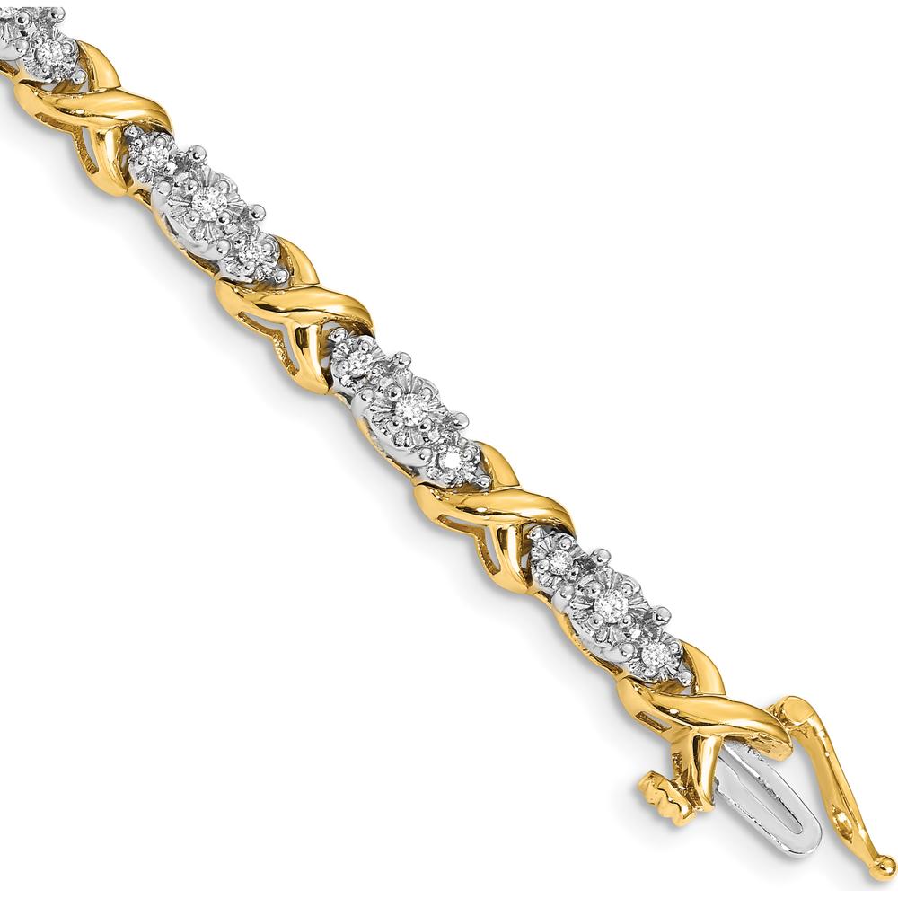 14K Two-Tone Gold 7" Diamond X-Design Bracelet with Round Diamonds - 1/2 Carat Total Diamond Weight by Monteluci Fine Jewelry