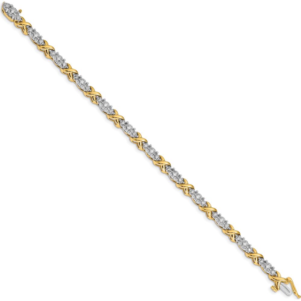 14K Two-Tone Gold 7" Diamond X-Design Bracelet with Round Diamonds - 1/2 Carat Total Diamond Weight by Monteluci Fine Jewelry