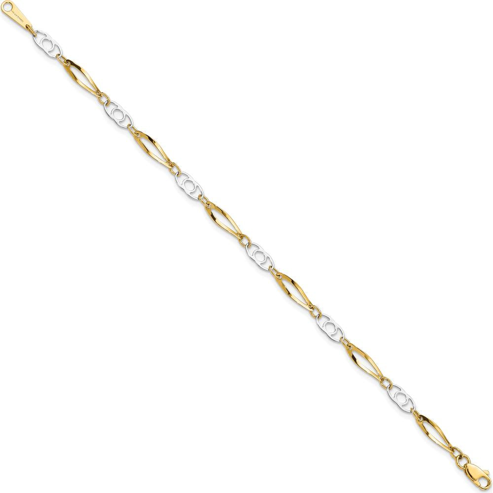 14K Two-Tone Gold 7-Inch Fancy Link Bracelet with Polished Finish by 0
