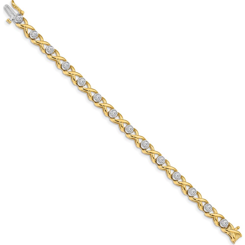 14K Two-Tone Gold 7" Tennis Bracelet with Round 1 Carat Diamonds - 4-Prong X-Design by Monteluci Fine Jewelry
