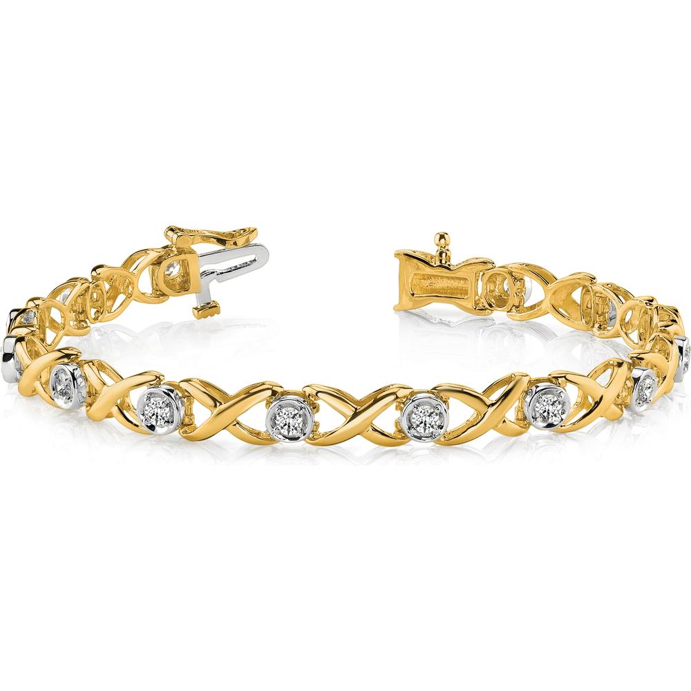14K Two-Tone Gold 7" Tennis Bracelet with Round 1 Carat Diamonds - 4-Prong X-Design by Monteluci Fine Jewelry