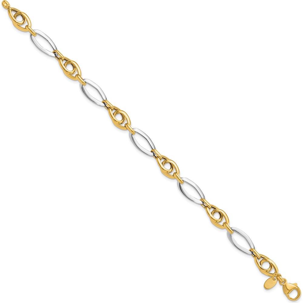 14K Two-Tone Gold 8.25mm Fancy Oval Link Bracelet - 7.75" Length by Oro Pregiato