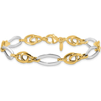14K Two-Tone Gold 8.25mm Fancy Oval Link Bracelet - 7.75" Length by Oro Pregiato