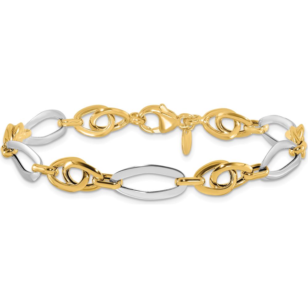 14K Two-Tone Gold 8.25mm Fancy Oval Link Bracelet - 7.75" Length by Oro Pregiato