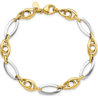14K Two-Tone Gold 8.25mm Fancy Oval Link Bracelet - 7.75" Length by Oro Pregiato
