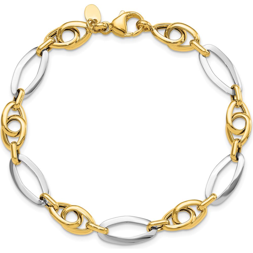 14K Two-Tone Gold 8.25mm Fancy Oval Link Bracelet - 7.75" Length by Oro Pregiato