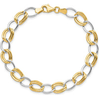 14K Two-Tone Gold 8mm Polished Fancy Open Curb Link Bracelet - 7.5" Length by 0
