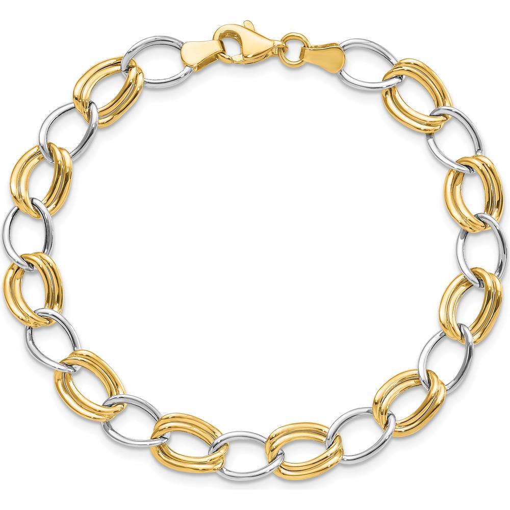 14K Two-Tone Gold 8mm Polished Fancy Open Curb Link Bracelet - 7.5" Length by 0