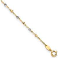 14K Two-Tone Gold Adjustable Diamond-Cut Bead Anklet with 1" Extender