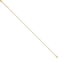 14K Two-Tone Gold Adjustable Diamond-Cut Bead Anklet with 1" Extender