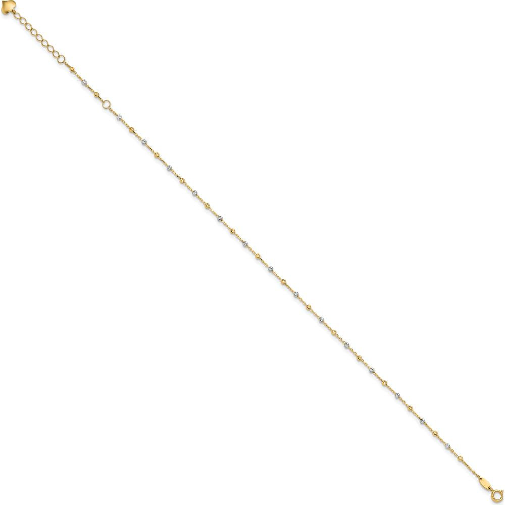 14K Two-Tone Gold Adjustable Diamond-Cut Bead Anklet with 1" Extender