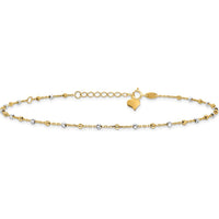 14K Two-Tone Gold Adjustable Diamond-Cut Bead Anklet with 1" Extender