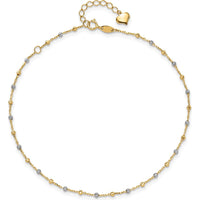 14K Two-Tone Gold Adjustable Diamond-Cut Bead Anklet with 1" Extender