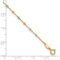 14K Two-Tone Gold Adjustable Diamond-Cut Bead Anklet with 1" Extender