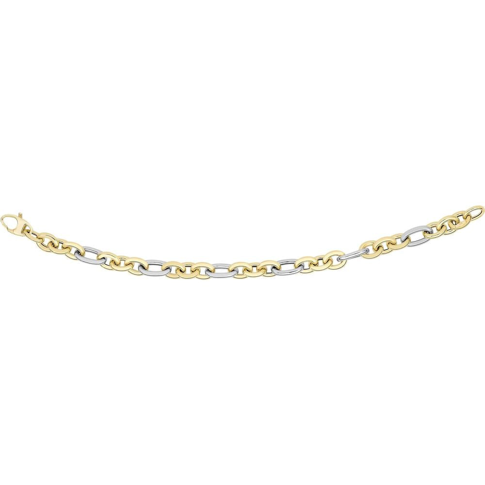 14K Two-Tone Gold Alternating Three Plus One Fancy Heritage Link Bracelet - 7.25" by Orozza Fine Jewelry