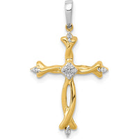 14K Two-Tone Gold and Diamond Cross Pendant - 0.0145 Carat Total Diamond Weight by Monteluci Fine Jewelry