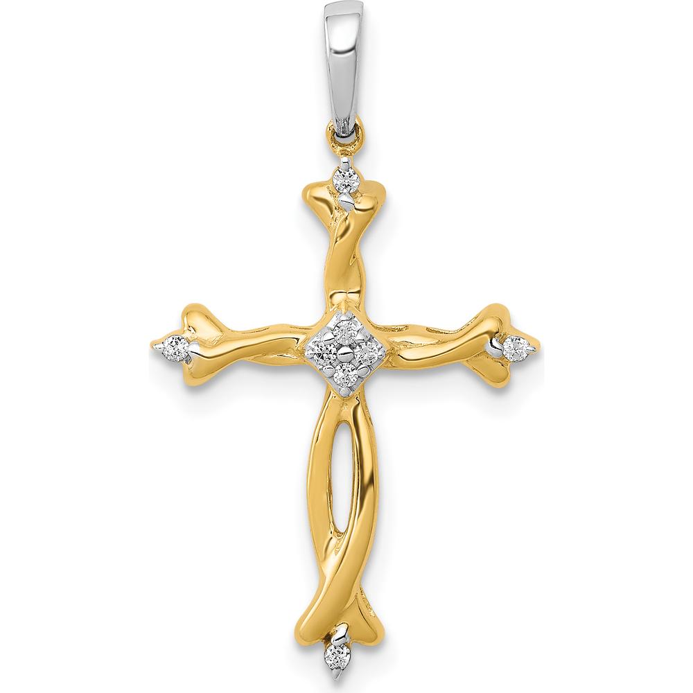 14K Two-Tone Gold and Diamond Cross Pendant - 0.0145 Carat Total Diamond Weight by Monteluci Fine Jewelry