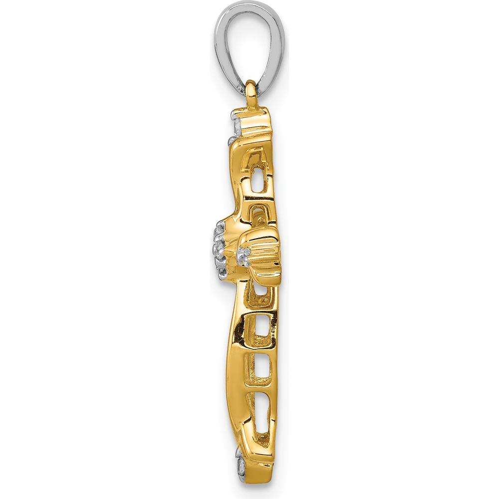 14K Two-Tone Gold and Diamond Cross Pendant - 0.0145 Carat Total Diamond Weight by Monteluci Fine Jewelry