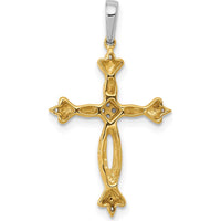 14K Two-Tone Gold and Diamond Cross Pendant - 0.0145 Carat Total Diamond Weight by Monteluci Fine Jewelry