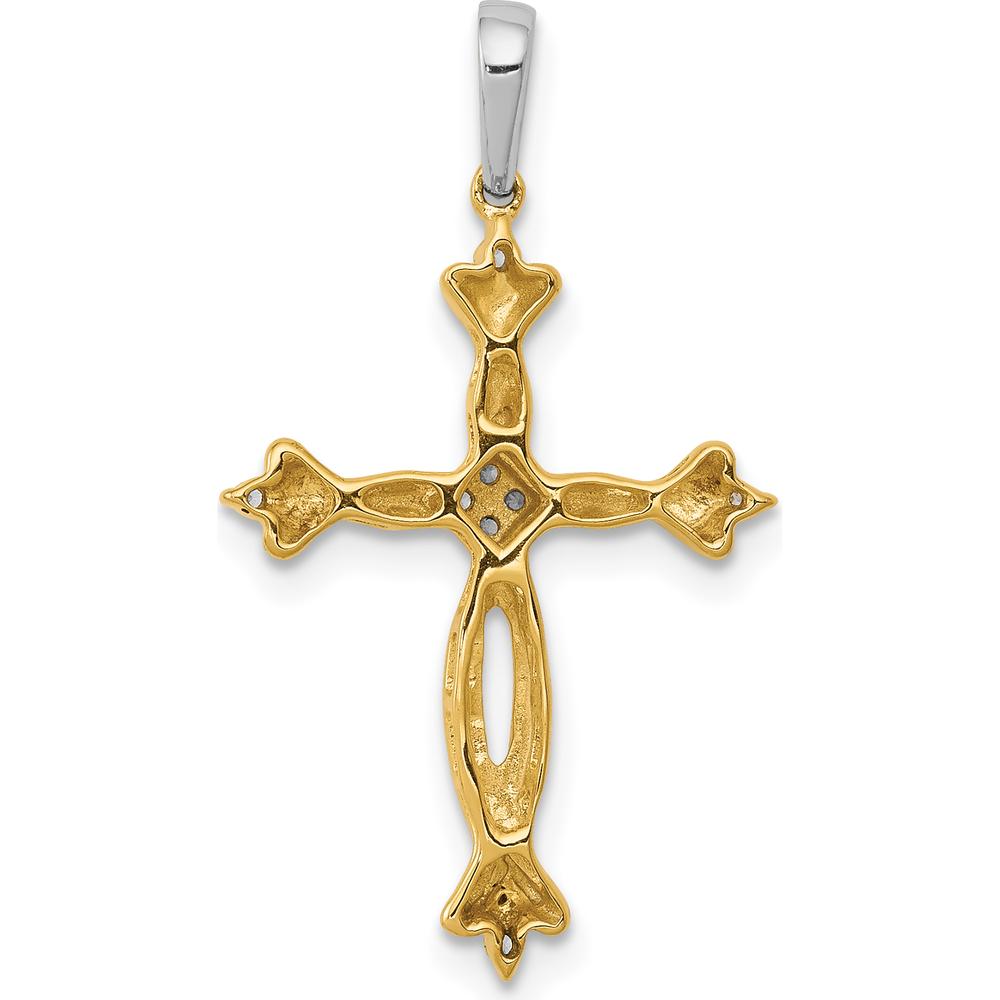 14K Two-Tone Gold and Diamond Cross Pendant - 0.0145 Carat Total Diamond Weight by Monteluci Fine Jewelry