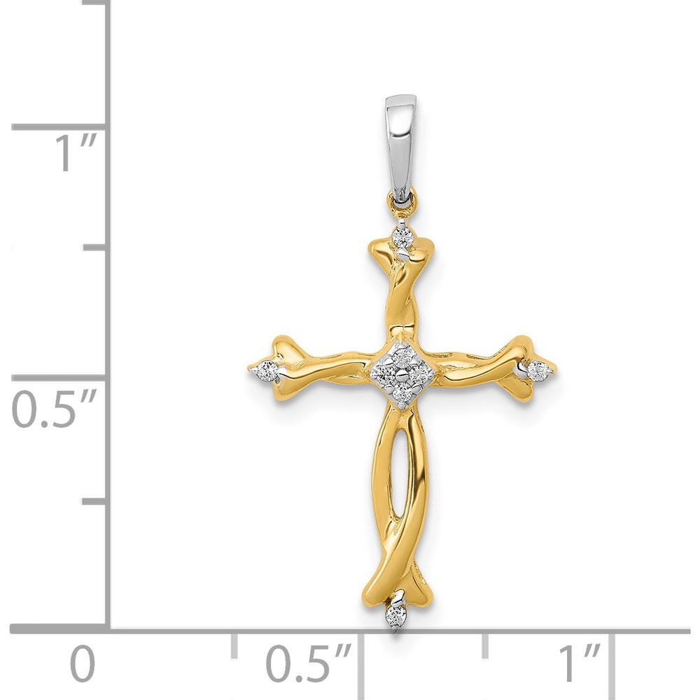 14K Two-Tone Gold and Diamond Cross Pendant - 0.0145 Carat Total Diamond Weight by Monteluci Fine Jewelry