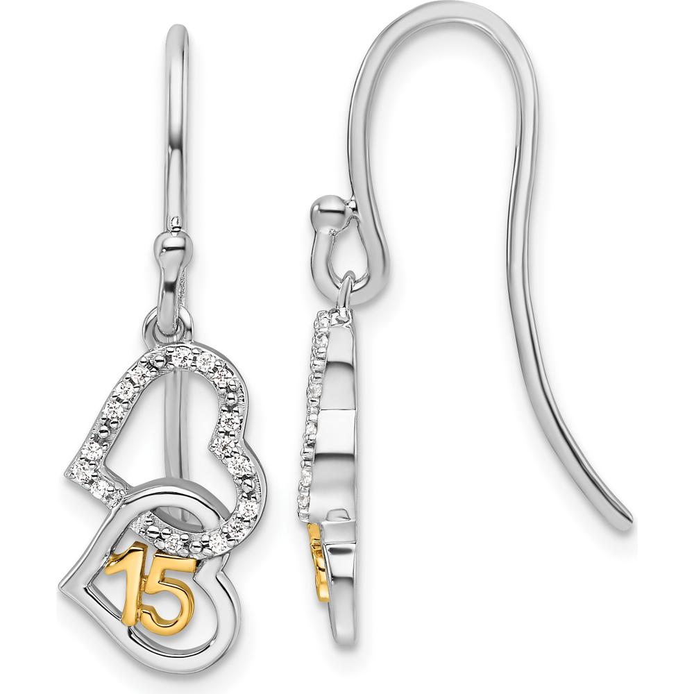 14K Two-Tone Gold and Diamond Double Heart Dangle Earrings - 0.085 Carats Total Diamond Weight by Oro Pregiato