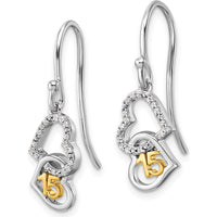 14K Two-Tone Gold and Diamond Double Heart Dangle Earrings - 0.085 Carats Total Diamond Weight by Oro Pregiato