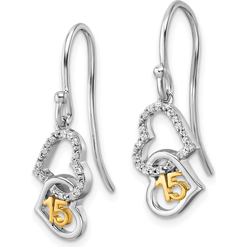 14K Two-Tone Gold and Diamond Double Heart Dangle Earrings - 0.085 Carats Total Diamond Weight by Oro Pregiato