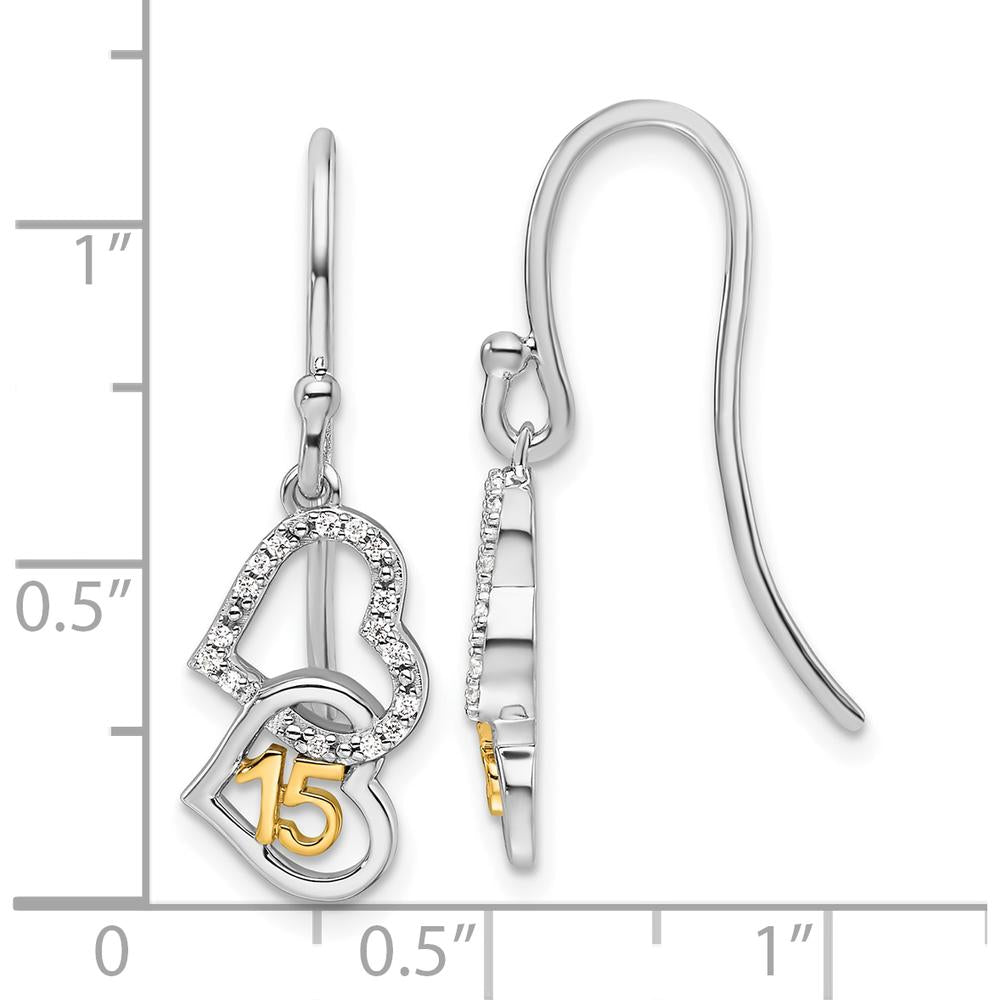 14K Two-Tone Gold and Diamond Double Heart Dangle Earrings - 0.085 Carats Total Diamond Weight by Oro Pregiato